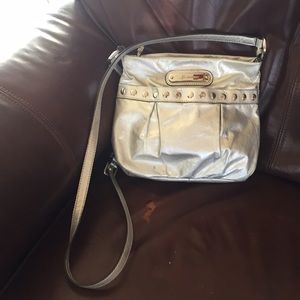 B Makowsky silver tone cross body bag